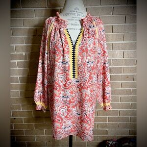 Lovely Bright Print Blouse with Long 3/4 Length Sleeves & Gathered Ruffled Neck